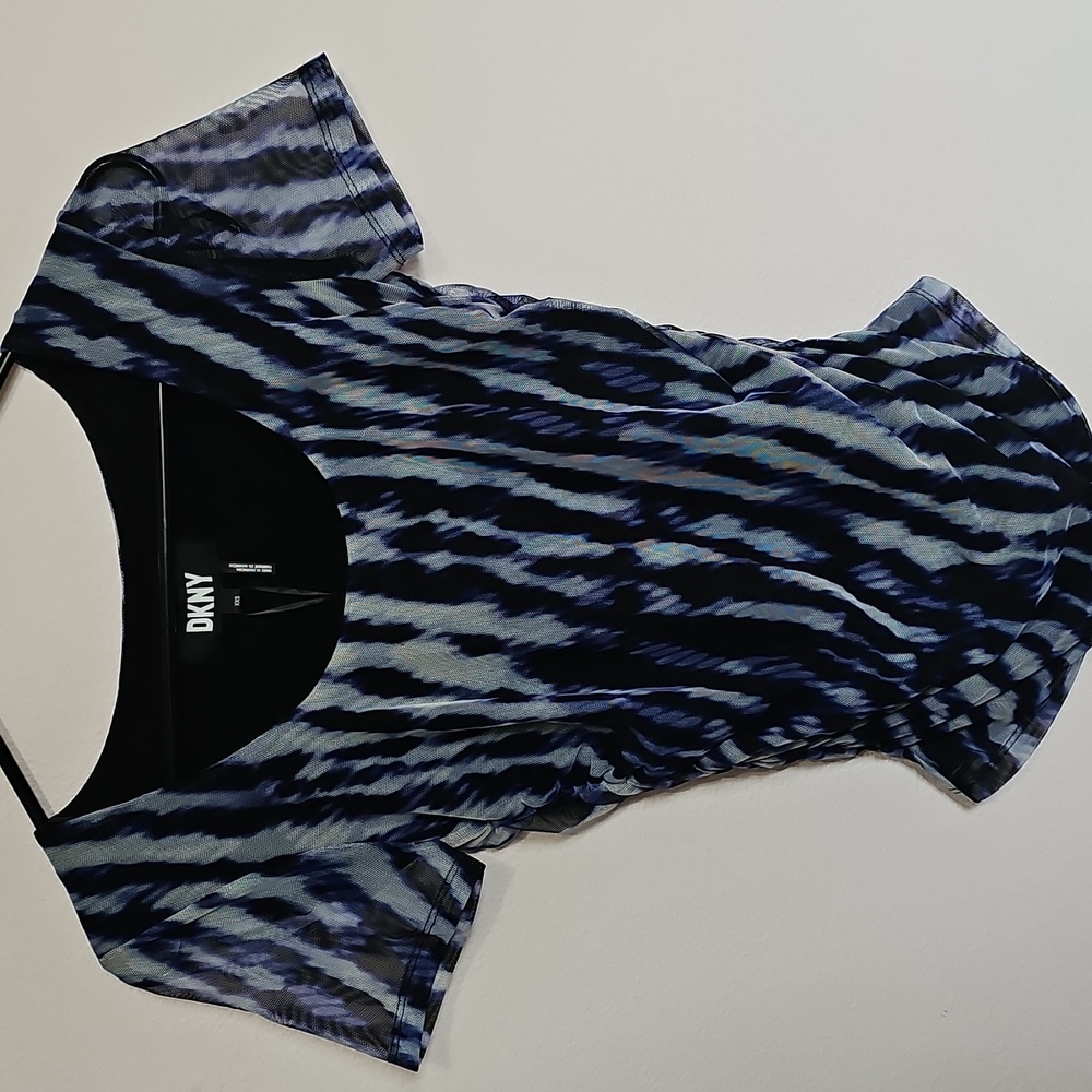 DKNY Knit Stretch Top Form Fitting Size XXS Blue Black White